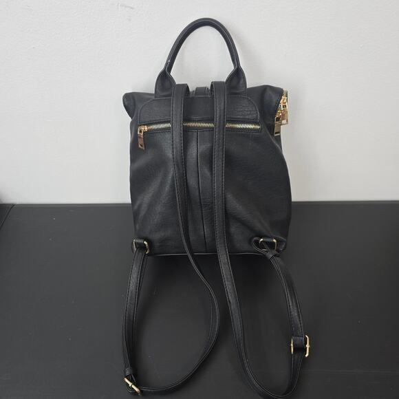 MIZTIQUE Backpack Purse Black Vegan Leather Gold Zipper Minimalist Contemporary - Picture 2 of 11